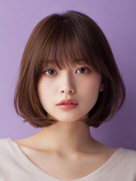 シンプル内巻きボブ × ピンクブラウン