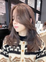 アルバム 銀座(ALBUM GINZA)&nbsp;透明感カラー秋色オリーブカラーウルフレイヤーロング_ba496701