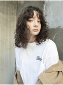 前髪パーマ/波巻きパーマ/大人可愛い/センターパート/表参道