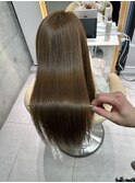 ★丸型逆三角ホワイトグレージュデジタルパーマチェリーブラウン