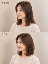 aptas 青山/表参道 白髪染め/白髪ぼかしハイライト/ボリュームアップエクステ&nbsp;50代の大人柔らかロブ｜表参道・青山