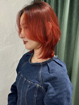 ヘン(hen) 【心斎橋hen】ブリーチなしオレンジミディアムレイヤー