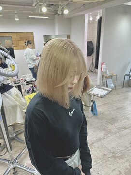 アジールヘア 所沢プロペ通り店(agir hair) セミディ姫カットカールペールベージュケアブリーチ所沢練馬韓国