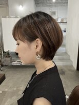 アオゾラヘアーカミノウラ(AOZORA HAIR kaminoura)&nbsp;前髪あり丸みショートボブ　くびれショート スタイリング簡単