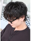 シャドウパーマ 黒髪 マッシュウルフ メンズパーマ 波巻き