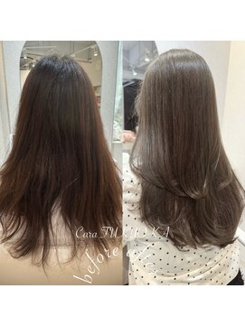 カラ フクオカ 天神(Cara FUKUOKA) オリーブベージ&レイヤーカット《★福岡ブリーチなしカラー★》