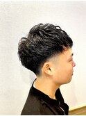 メンズ重めマッシュフェード黒髪癖毛風パーマナチュラル