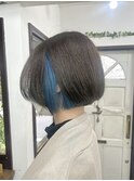 【インナーカラー】ミニボブ×ターコイズブルー☆