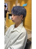 ブルーシルバーアップバングショート