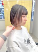 切りっぱなしボブタッセルボブケアブリーチダブルカラー韓国ボブ