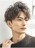 Men'sカットマッシュニュアンスパーマ/ダブルカラー眉毛