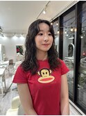 medium perm　ミディアムパーマ　前髪なしパーマ