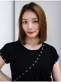 ◯ぱっつん前髪流し前髪鎖骨ミディアムボブ耳かけボブパーマ小顔
