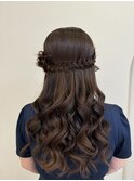 編み込みハーフアップお花アレンジ/梅田ヘアセット