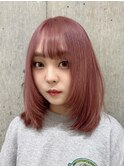 ミルクティーピンクカラーベージュウルフレイヤーナチュラルボブ