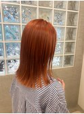 切りっぱなし/ミディアムボブ/ボブ/オレンジ