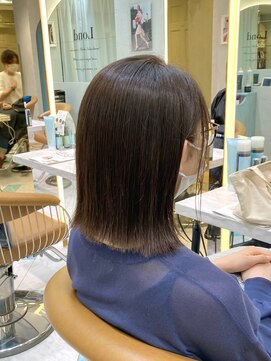 ロンドプランタン 恵比寿(Lond Printemps) 切りっぱなし外はねストレートボブアッシュグレージュカラー