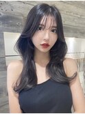 レイヤーカット黒髪ブルーブラック韓国くびれヘア似合わせカット