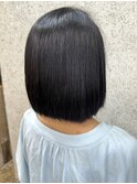 丸みボブ　縮毛矯正　ストレート　黒髪ボブ　30代40代　ツヤ髪