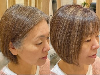 クーシ(kuusi)の写真/髪のお悩みを解決しながら、オシャレに白髪をカバー！髪のダメージを最小限に抑えた自然な仕上がり♪