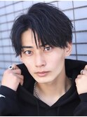 ブルーブラックアップバングショートマッシュレイヤー暗髪