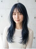 クラゲヘア/ダークブルー/外内はねレイヤー/大人かわいい