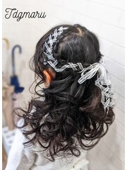 お子様ヘアセット☆レース編みリボンのハーフアップ☆