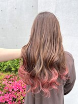 シモキタジャムズ&nbsp;ベージュ×ピンク＊裾カラー/デザインカラー/ピンクカラー