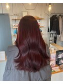 20代30代大人可愛いチェリーレッド暖色系カラーロングレイヤー