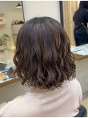 伸ばしかけボブのしっかりめコテ巻き風パーマ
