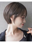 大人可愛い20代30代40代黒髪前下がりひし形小顔ボブ丸みショート