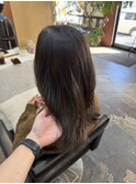 透明感ケアカラーオリーブグレージュ顔まわりレイヤーカット韓国