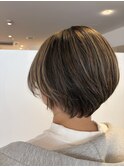 ハイライトカラー,シルバーベージュ,ショート【草加】