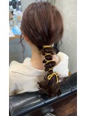 麻紐アレンジ×ラベンダーブラウン/編みおろし 20代30代40代