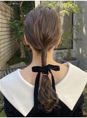 【大人かわいい】ローポニーアレンジ　ヘアセット　お呼ばれ