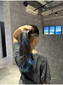 マンバンヘアにデザインカラー