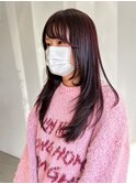 ロングレイヤーカット／ボルドーカラー