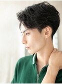 アッシュブラック七三分けツーブロック好感マッシュヘアb新所沢