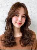 セミロング 韓国ヘア ひし形シルエット ココアブラウン 透明感
