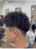 シャドウパーマ波巻きパーマツーブロックマッシュショート