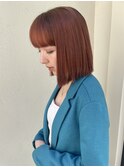 ブリーチなしオレンジブラウンデザインカラーボブワイドバング