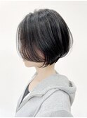 ブルーグレージュカラー×大人上品ボブショート/ネイビーグレー