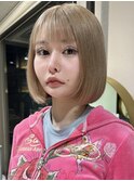 縮毛矯正/髪質改善トリートメント/ミディアムヘア/グレージュ