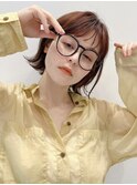 大人ショートボブ ミニボブ 前髪あり 外ハネ 丸顔面長絶壁 A0809