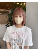グレージュ切りっぱなしボブ前髪ありミニボブミルクティベージュ