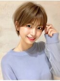 大人可愛い小顔ジャギーボブ似合わせオリーブベージュボブ