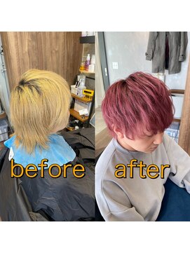 ラル(Lull) メンズカット×ピンクパープル ケアブリーチ/アルカリ酸熱/個室