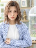 外国人風インナーカラーかきあげ前髪ロブヘアh3戸頭20代30代40代