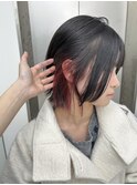 黒髪/ボブルフ/小顔/インナーカラー/ピンクカラー