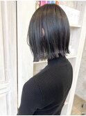 福山市Caary10代20代30代切りっぱなし前下がりボブ暗髪黒髪ヘア